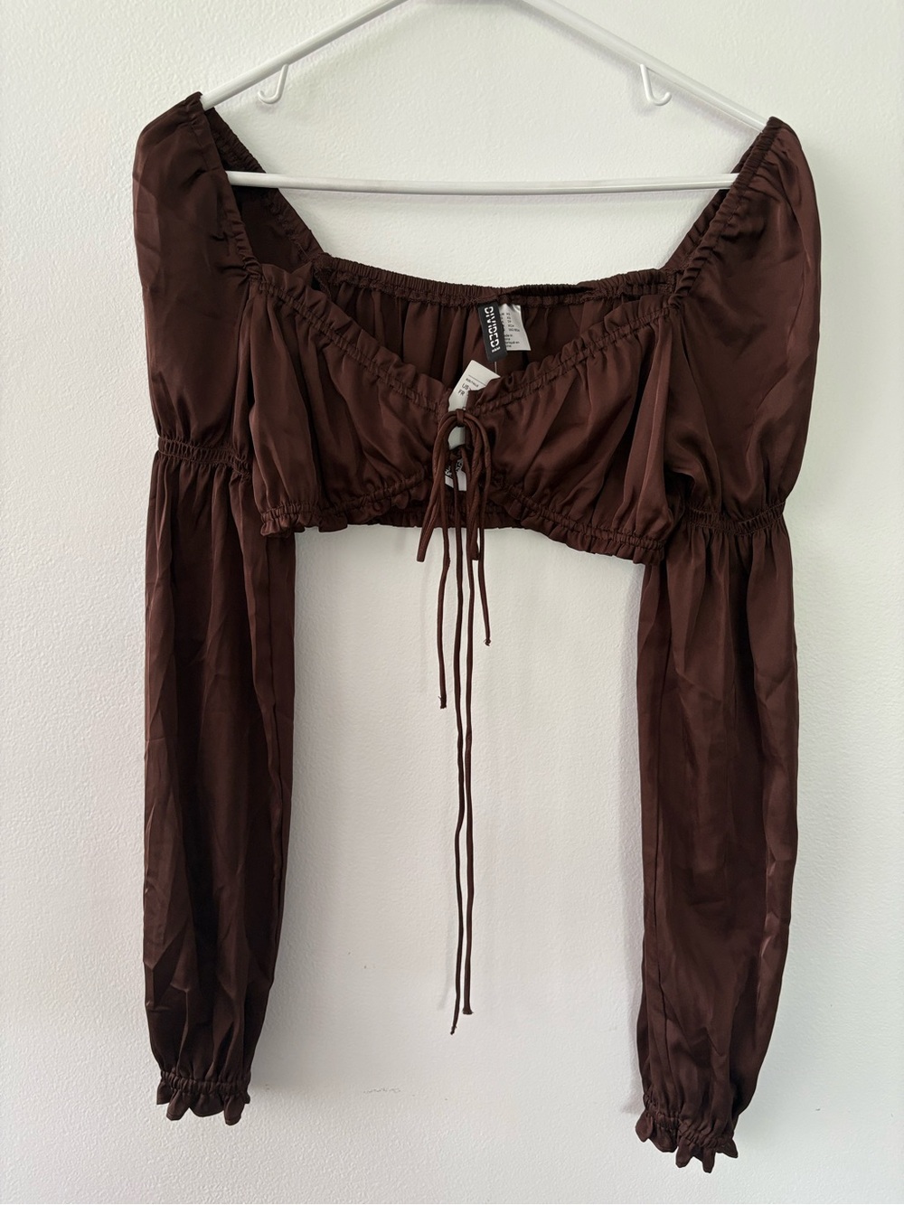 Brown Long-Sleeve Tie-Front Super Crop Top
